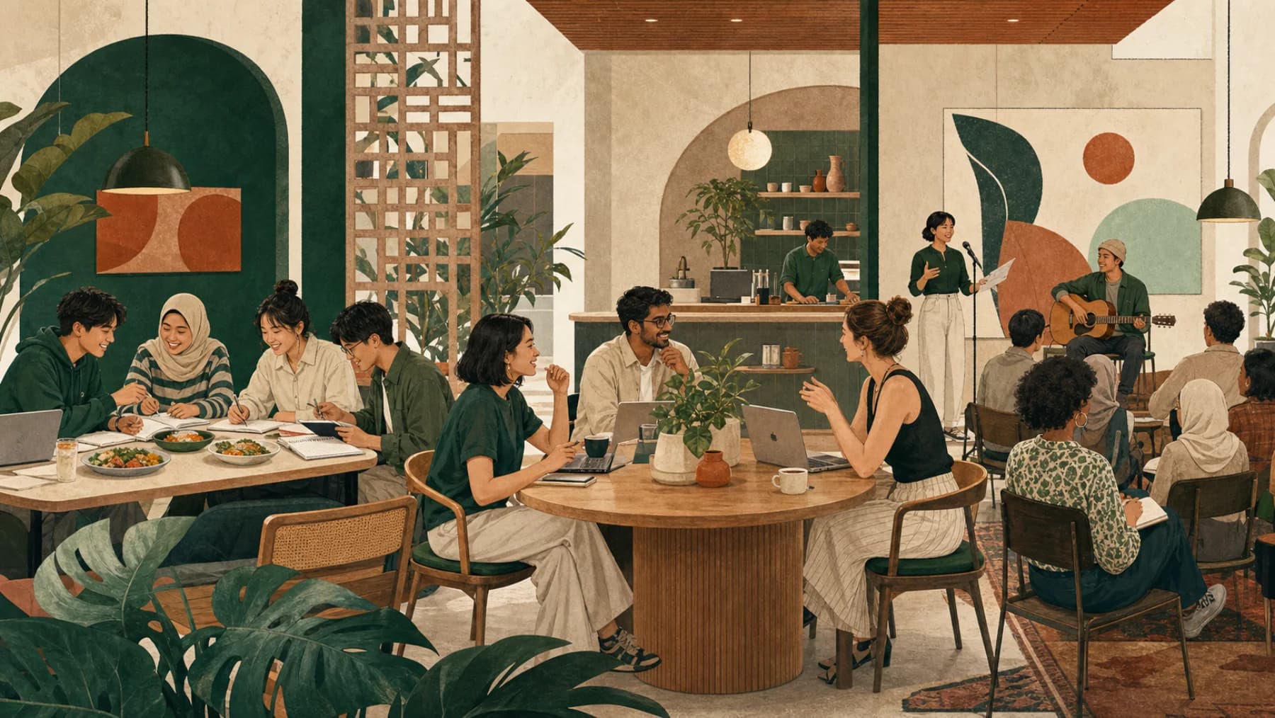 University students, young professionals, and a creative community sharing one welcoming Juang Cafe space